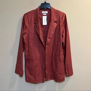 Level 99 Rachel Stretch Linen Tencel Blazer NWT Sz L Rose Pockets Open Front